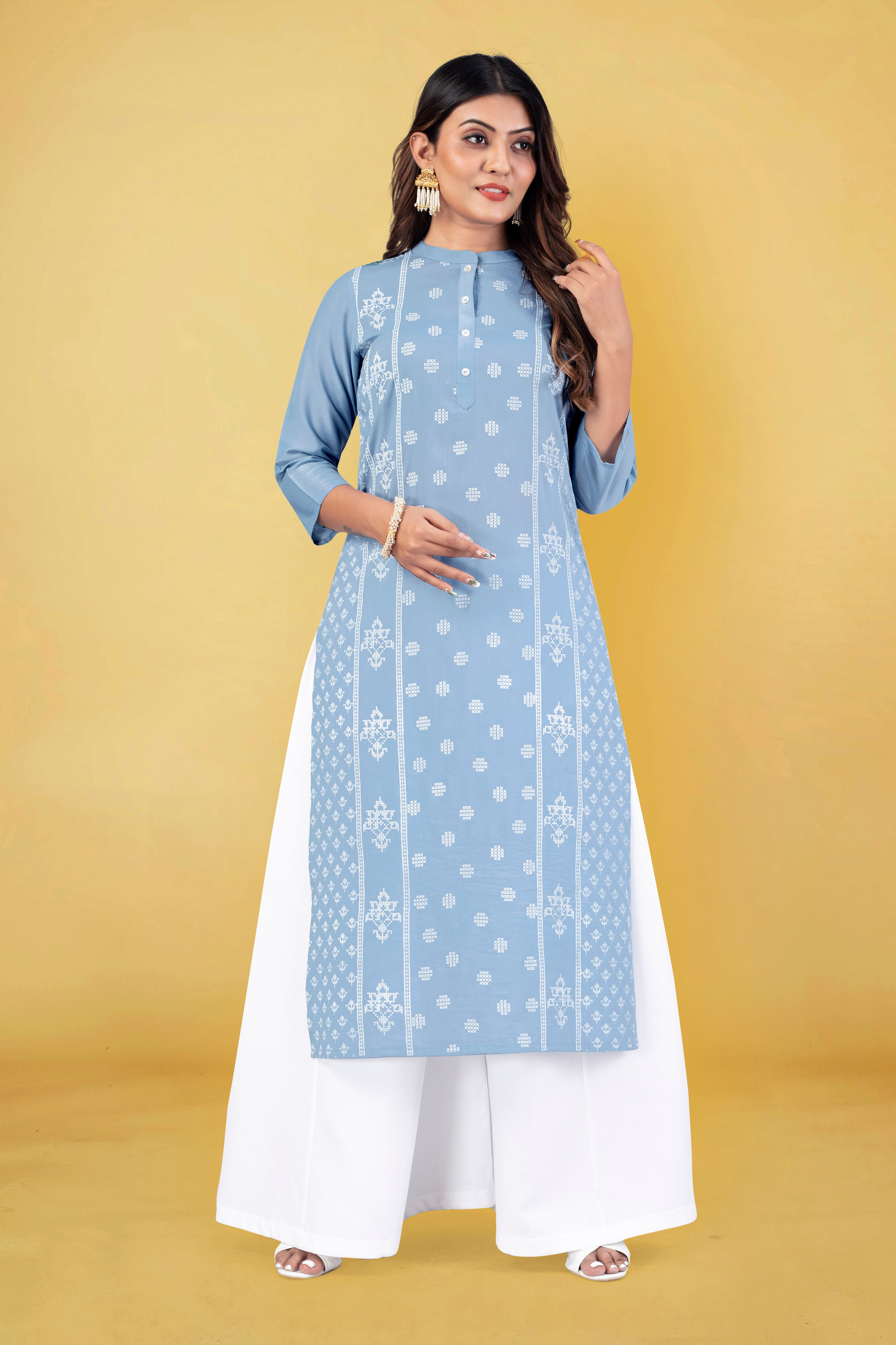 Sky Blue Embroidered Lucknowi Chikankari Kurta For Women
